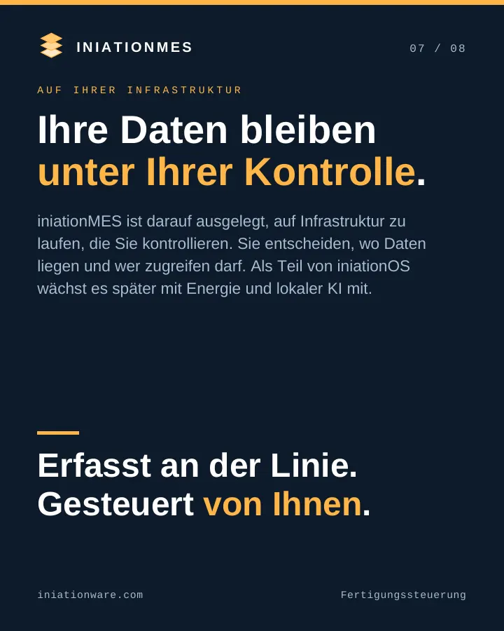 iniationMES läuft auf Infrastruktur, die Sie kontrollieren, und wächst als Teil von iniationOS mit.