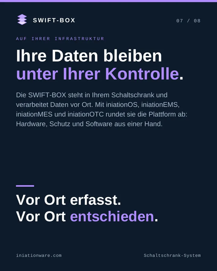 Die SWIFT-BOX steht vor Ort und rundet iniationOS, EMS, MES und OTC ab: Hardware und Software aus einer Hand.